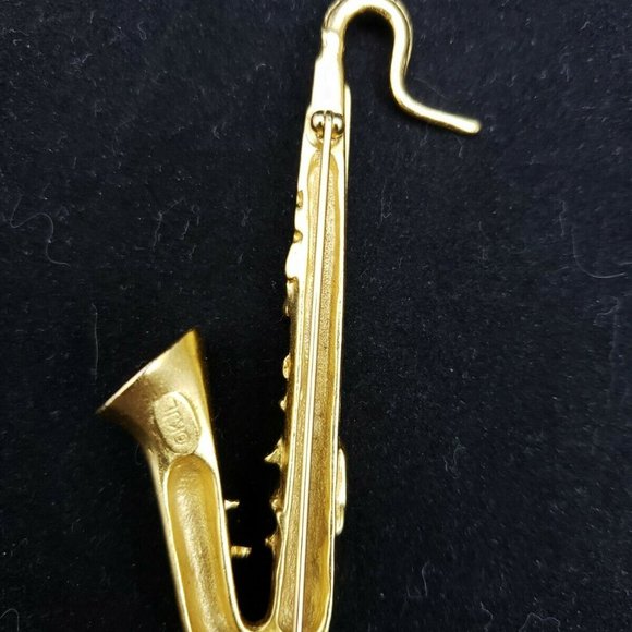 Vintage KJL Kenneth Jay Lane Brushed Gold Tone Baritone Saxophone - Picture 4 of 6